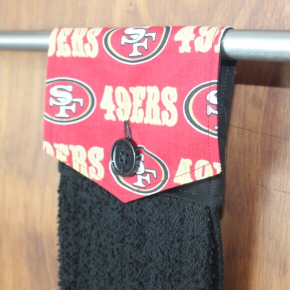 San Francisco 49ers Football Red Handmade Hanging Kitchen Hand Black Towel - Picture 4 of 5
